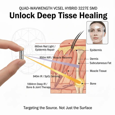 Quad-Wavelength VCSEL Deep Tissue Penetration Comparison - 660nm 850nm 940nm 1064nm Laser Beams