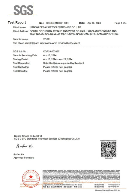 Image of SGS Certified VCSEL Laser Diode HF Testing Report